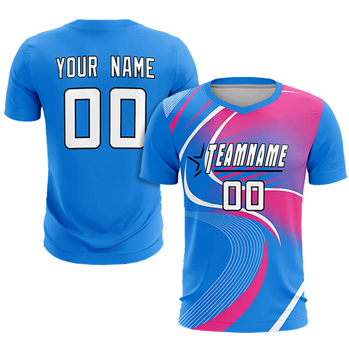 Custom Powder Blue White-Pink Casual Printing Sportswear Soccer Sets Jersey