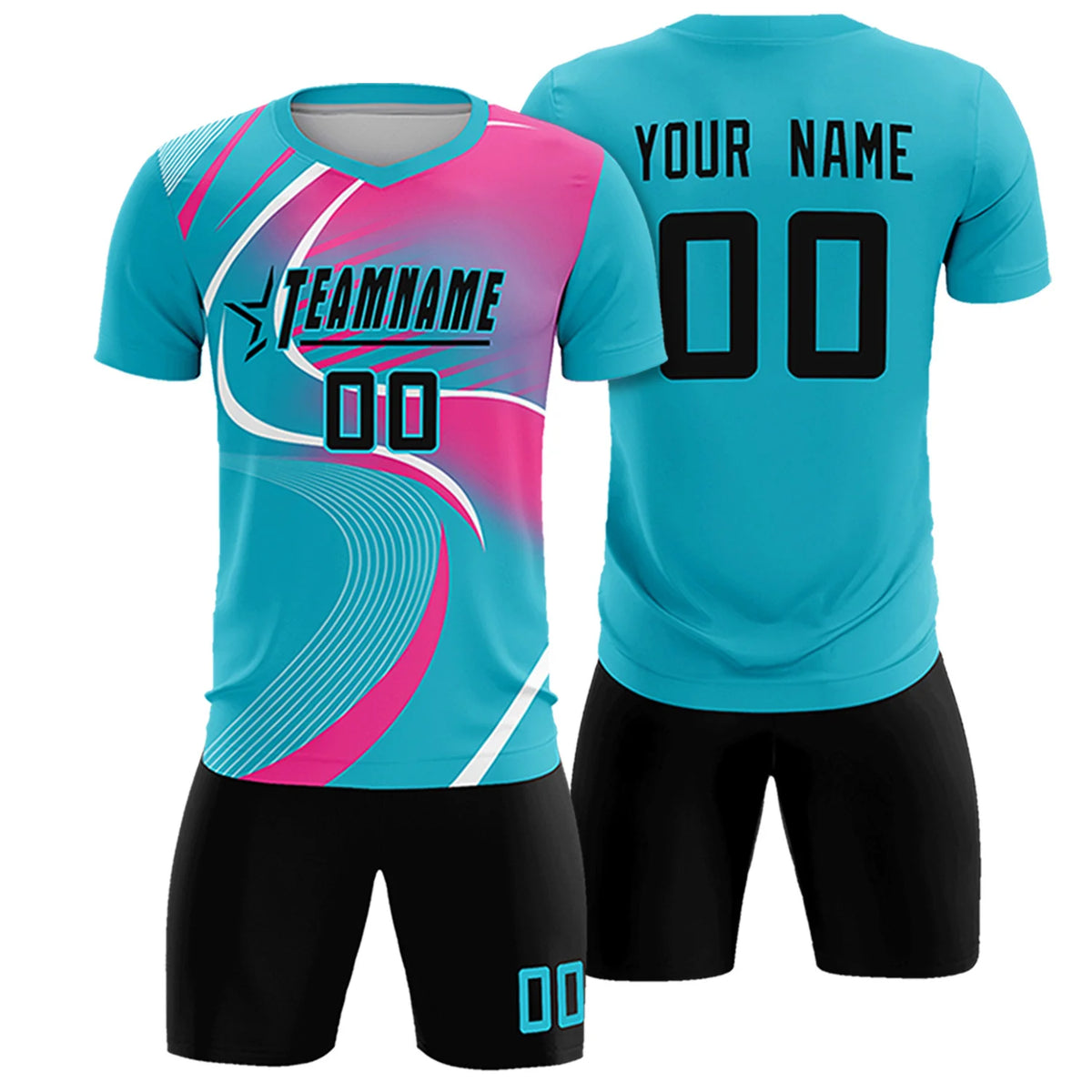 Custom Aqua White-Pink Casual Printing Sportswear Soccer Sets Jersey