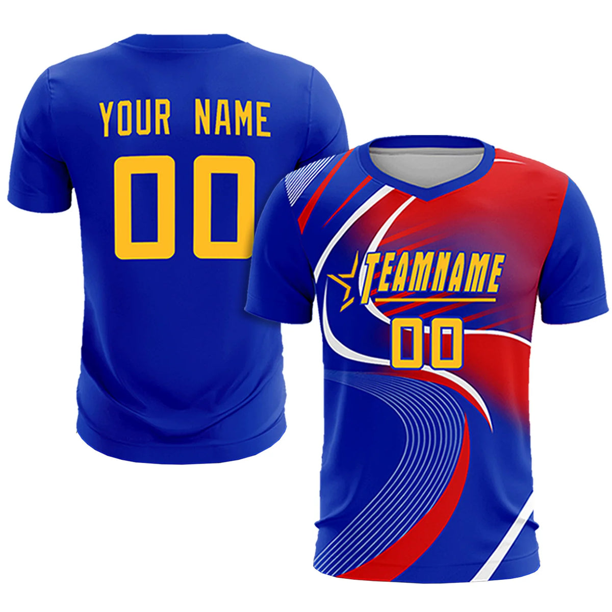 Custom Royal Blue White-Red Casual Printing Sportswear Soccer Sets Jersey