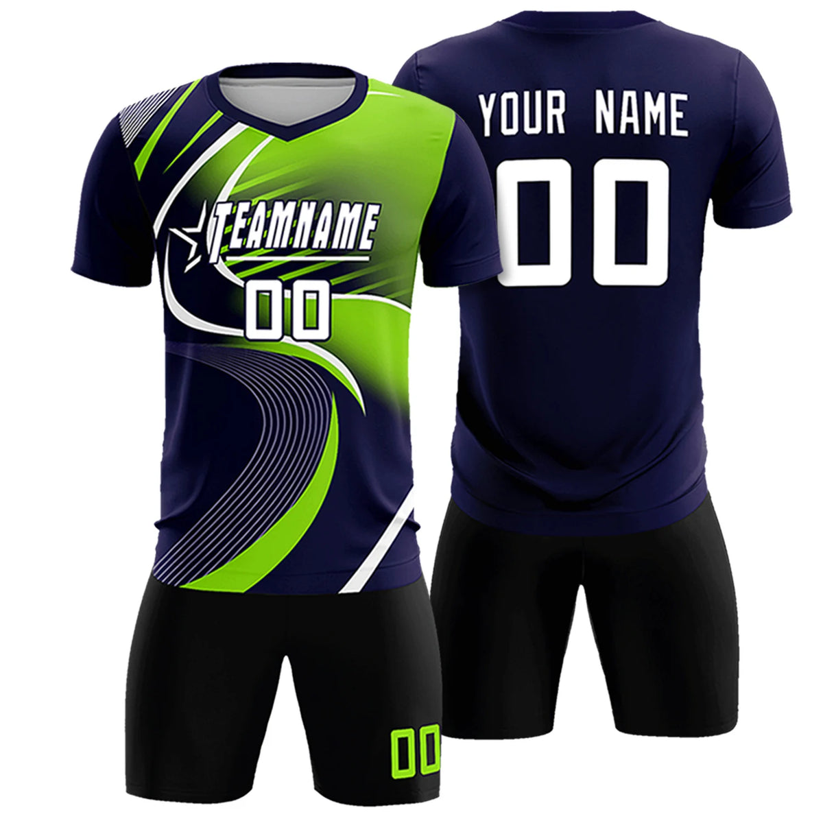 Custom Navy White-Neon Green Casual Printing Sportswear Soccer Sets Jersey