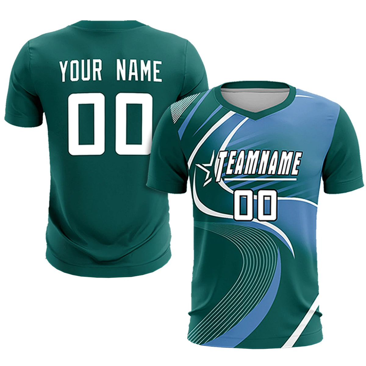 Custom Midnight Green White-Light Blue Casual Printing Sportswear Soccer Sets Jersey