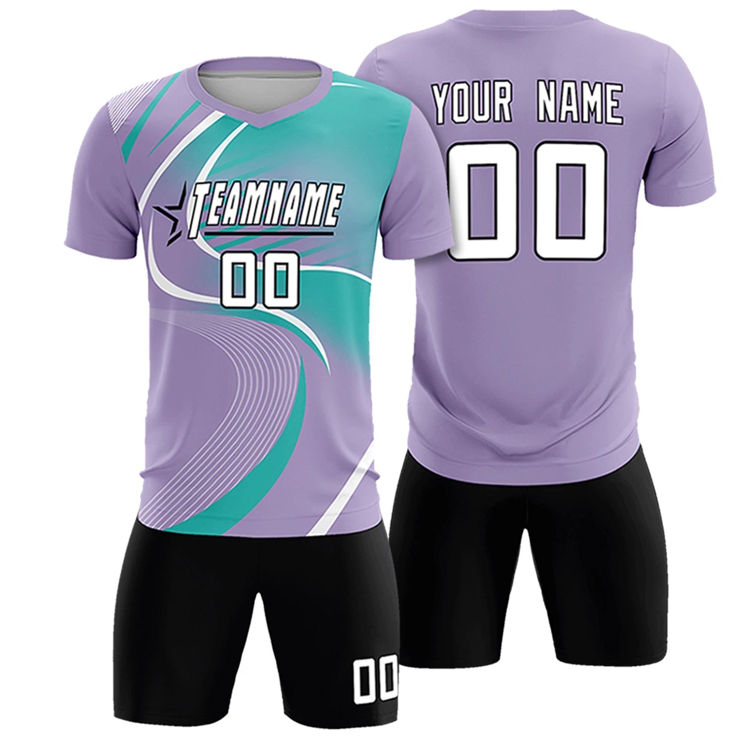 Custom Light Purple White-Bright Green Casual Printing Sportswear Soccer Sets Jersey