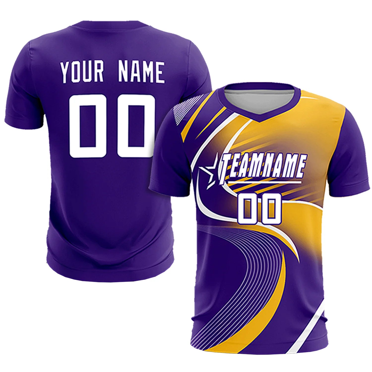 Custom Purple White-Gold01 Casual Printing Sportswear Soccer Sets Jersey