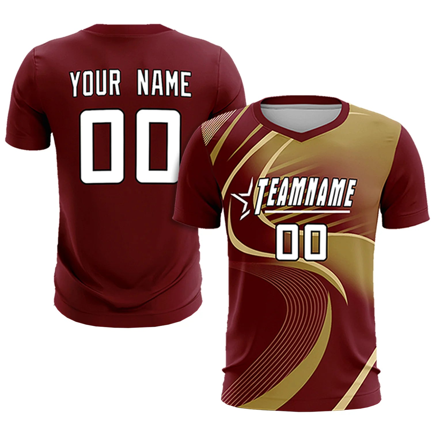 Custom Crimson Khaki-Old Gold Casual Printing Sportswear Soccer Sets Jersey