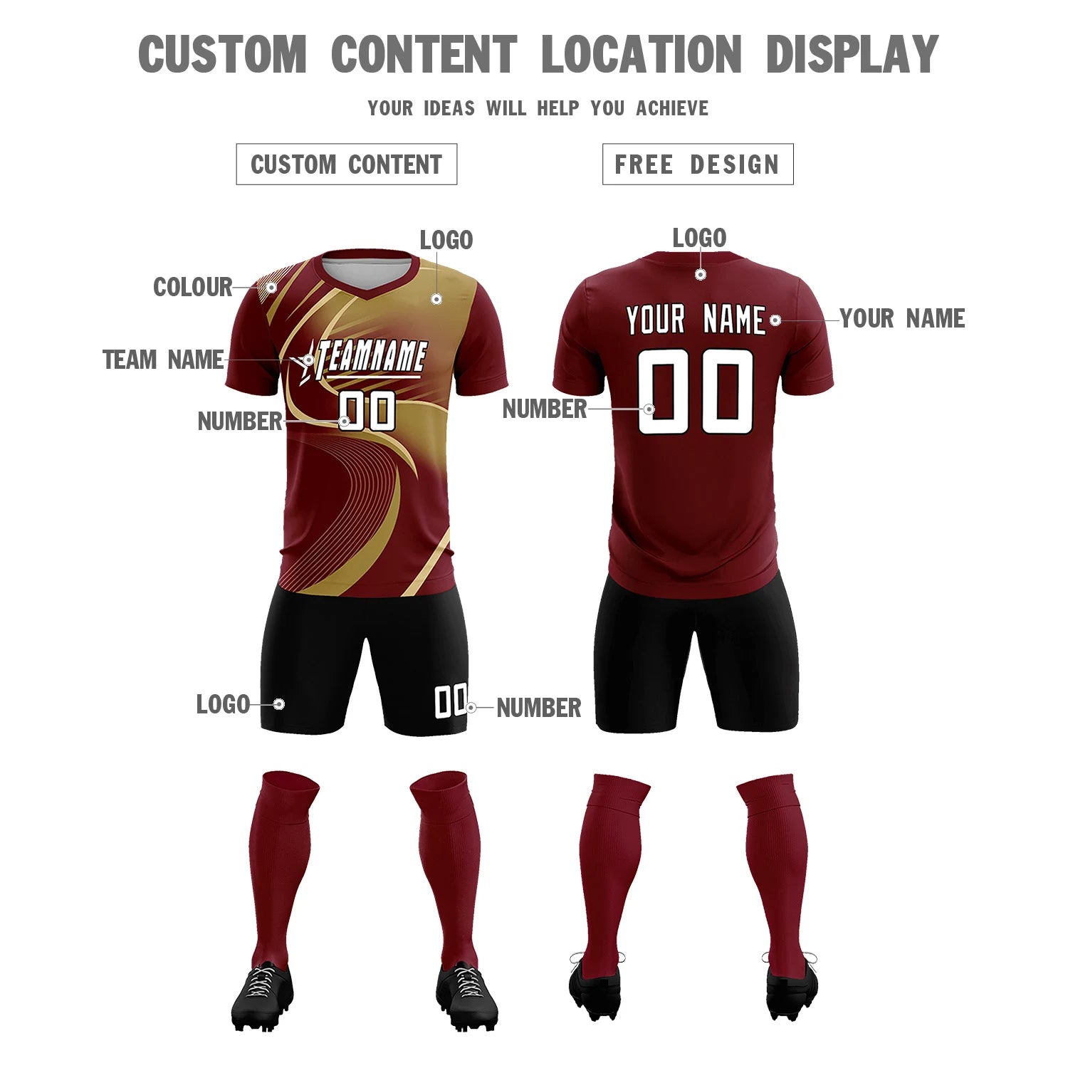 Custom Crimson Khaki-Old Gold Casual Printing Sportswear Soccer Sets Jersey