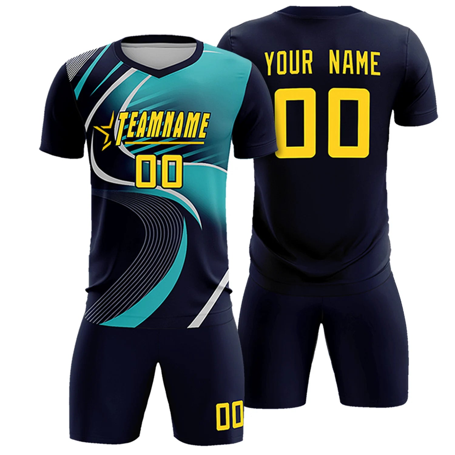 Custom Navy Gray-Aqua Casual Printing Sportswear Soccer Sets Jersey