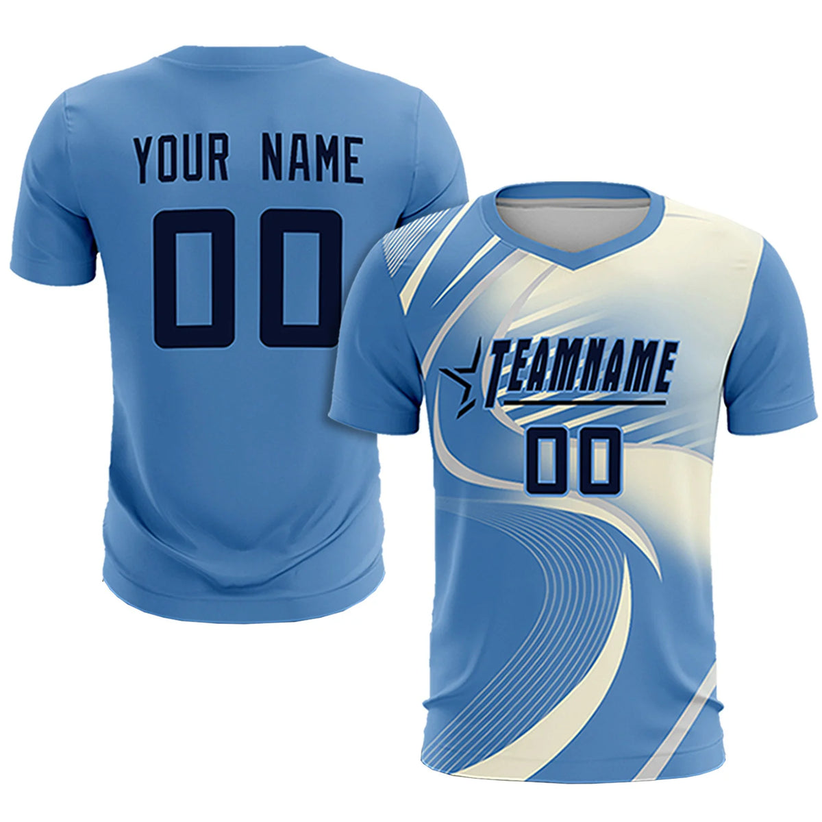 Custom Light Blue Gray-Khaki Casual Printing Sportswear Soccer Sets Jersey