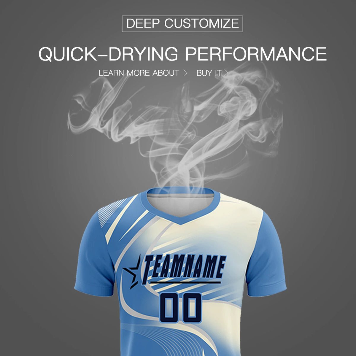 Custom Light Blue Gray-Khaki Casual Printing Sportswear Soccer Sets Jersey