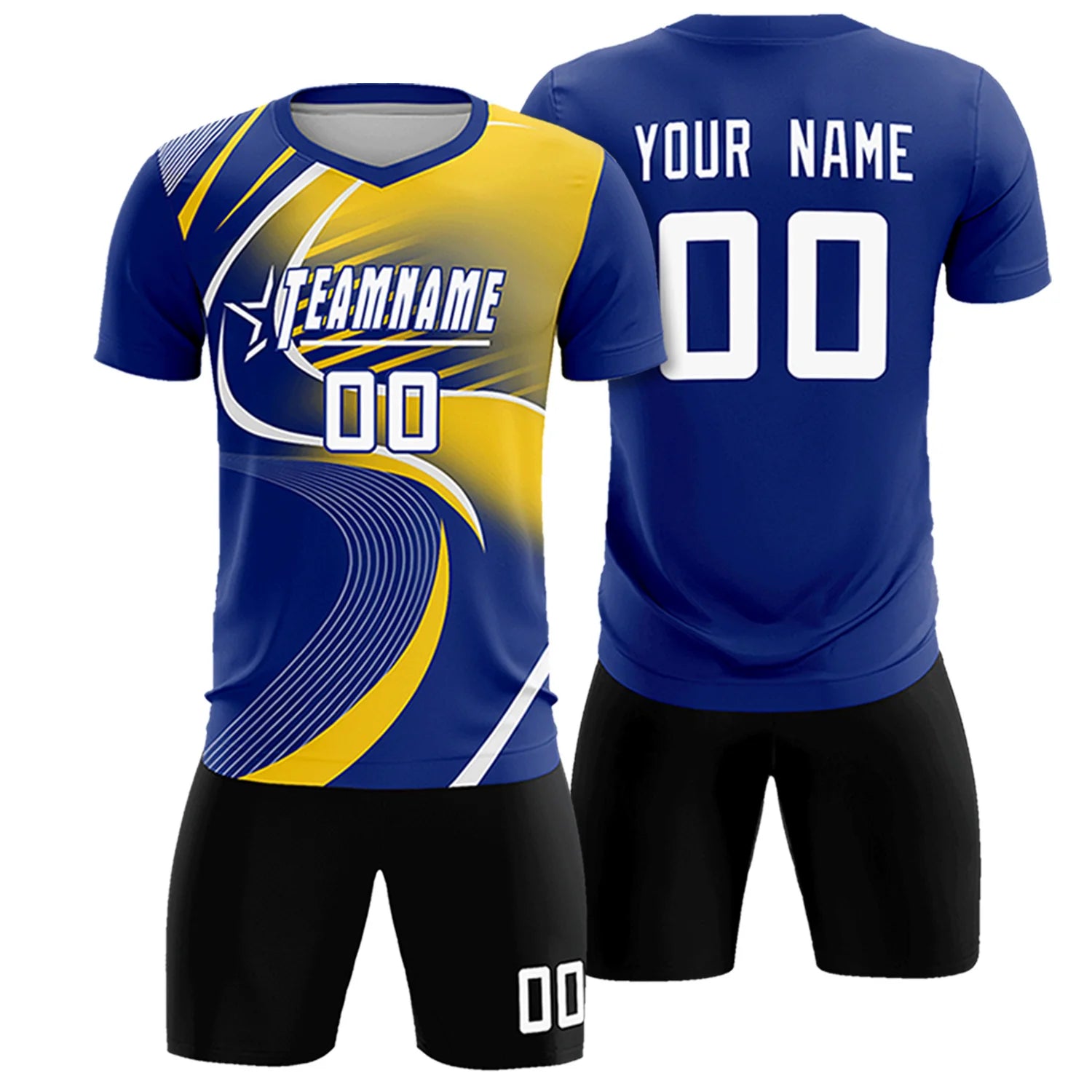 Custom Royal Blue White-Gold01 Casual Printing Sportswear Soccer Sets Jersey
