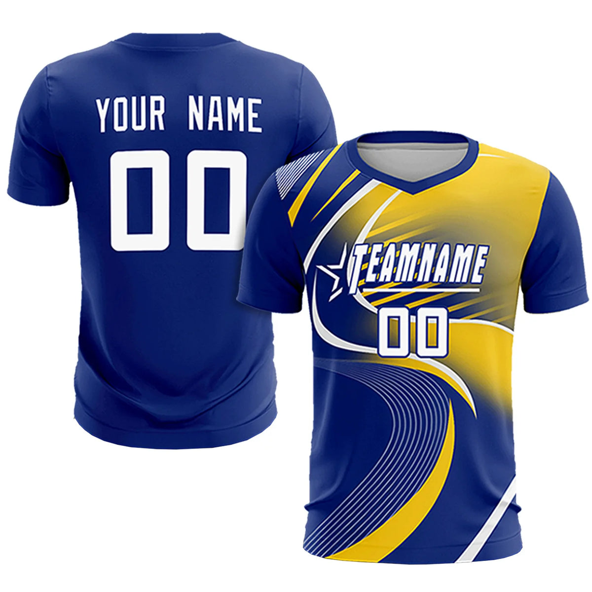 Custom Royal Blue White-Gold01 Casual Printing Sportswear Soccer Sets Jersey