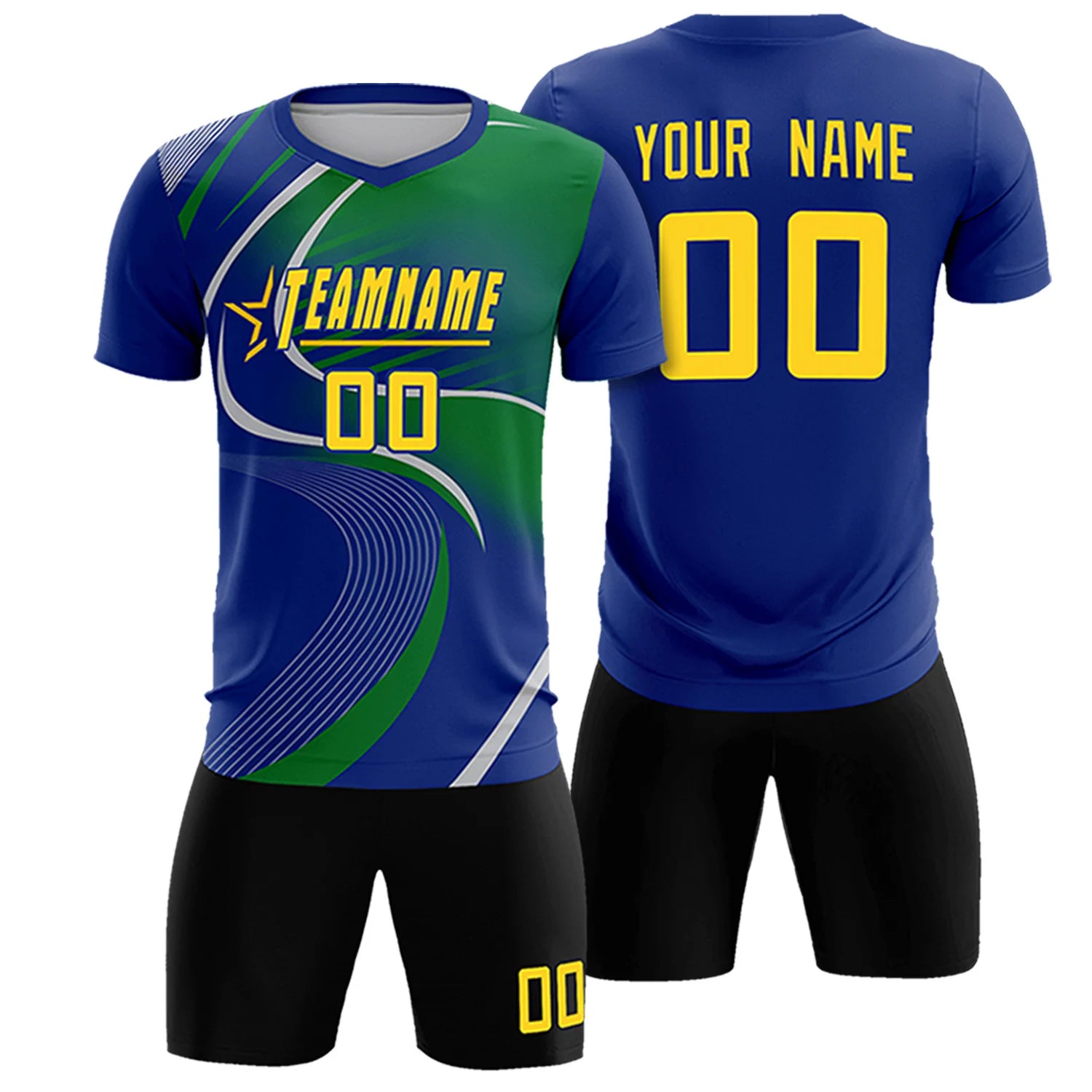 Custom Royal Blue Gray-Kelly Green Casual Printing Sportswear Soccer Sets Jersey