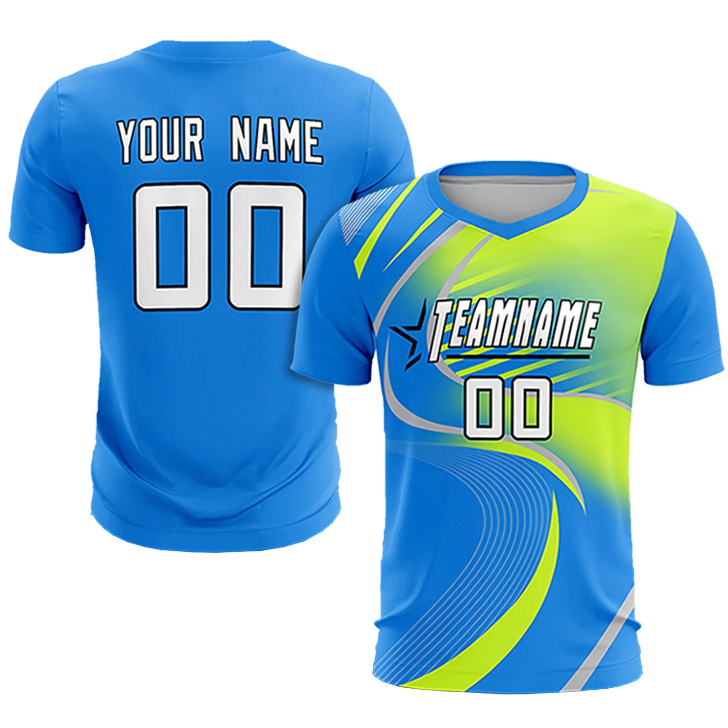 Custom Powder Blue Gray-Neon Green Casual Printing Sportswear Soccer Sets Jersey