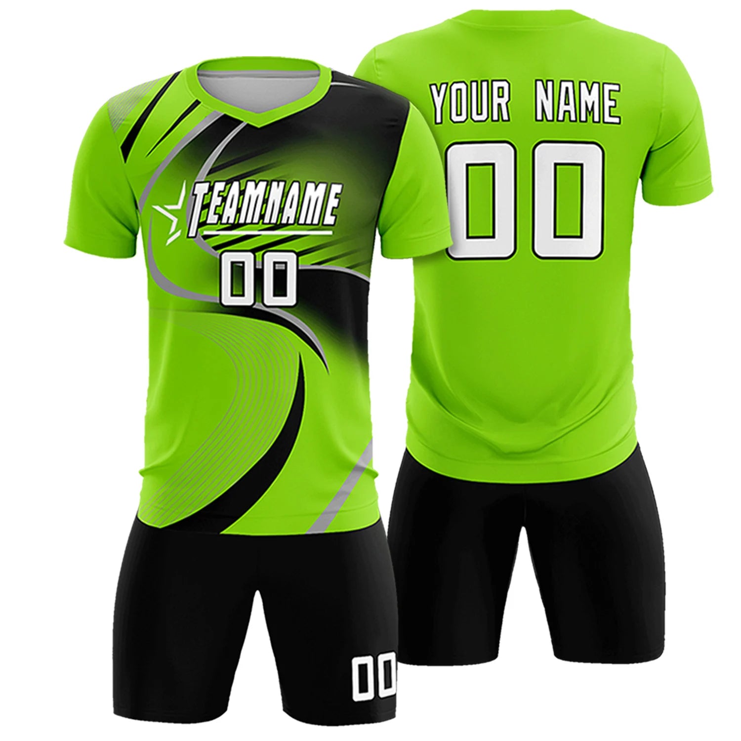 Custom Neon Green Gray-Black Casual Printing Sportswear Soccer Sets Jersey