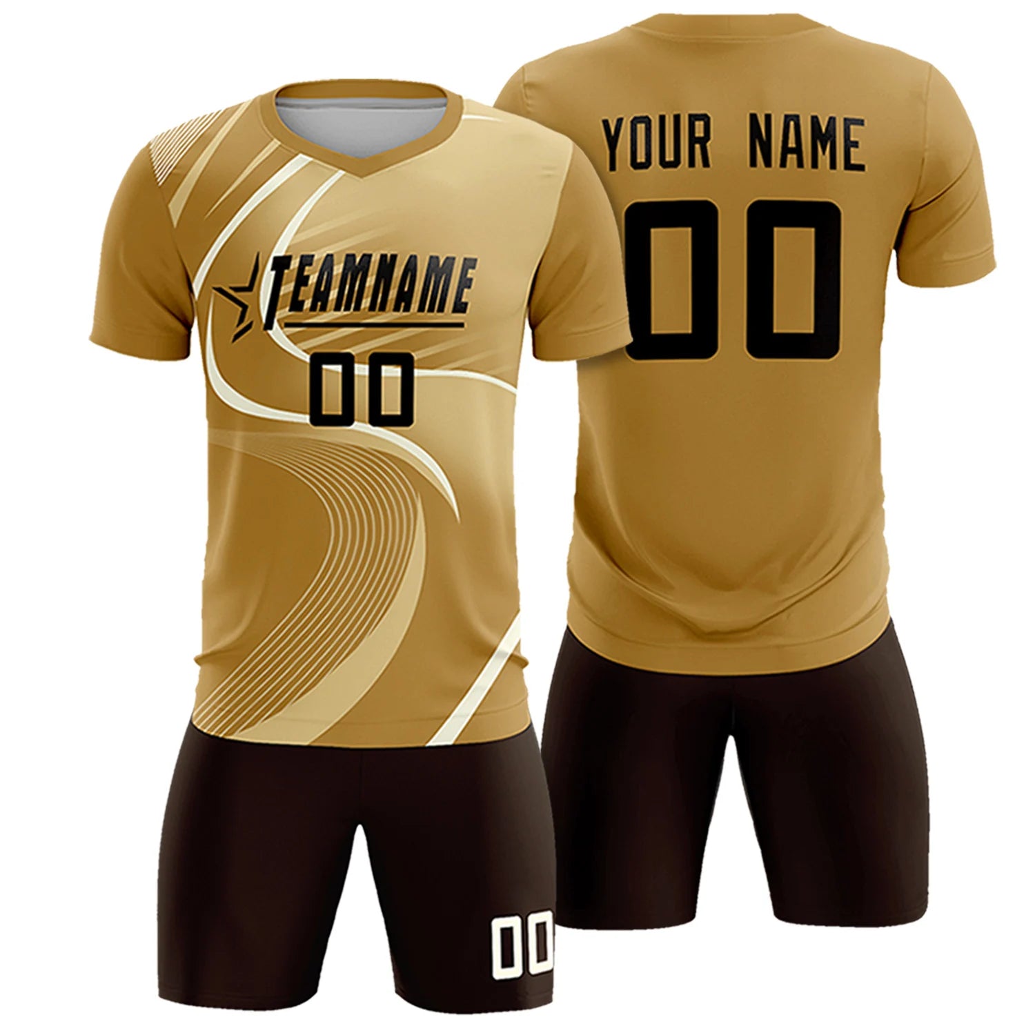 Custom Old Gold Khaki-Khaki Casual Printing Sportswear Soccer Sets Jersey