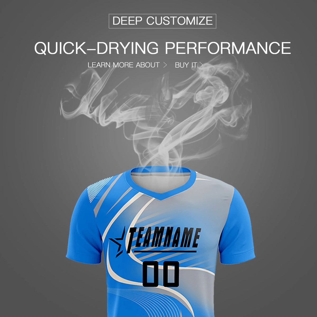 Custom Powder Blue White-Gray Casual Printing Sportswear Soccer Sets Jersey