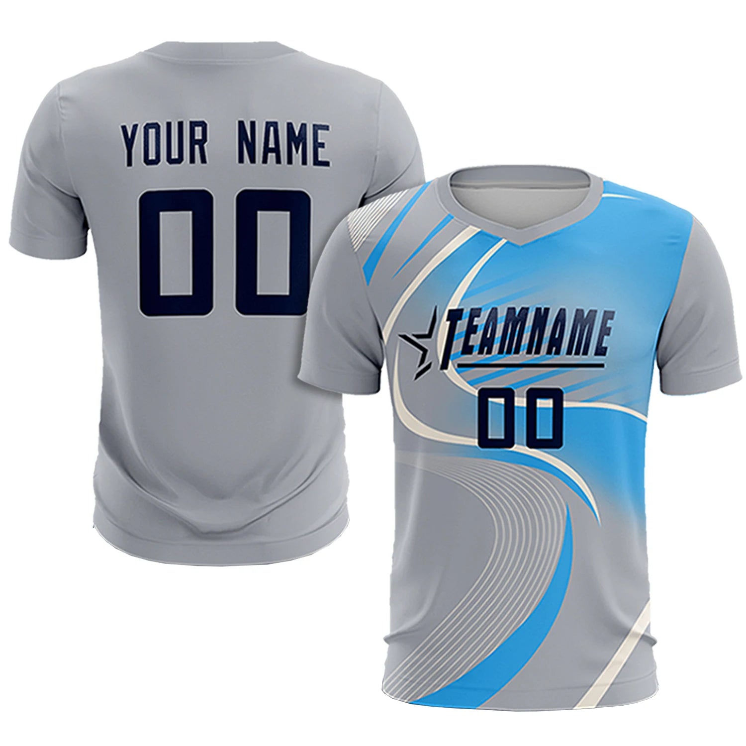 Custom Gray White-Powder Blue Casual Printing Sportswear Soccer Sets Jersey