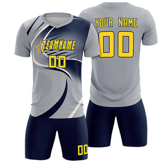 Custom Gray White-Navy Casual Printing Sportswear Soccer Sets Jersey - Style 1