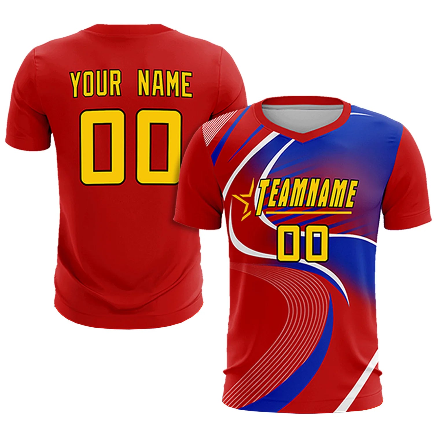 Custom Red White-Royal Blue Casual Printing Sportswear Soccer Sets Jersey