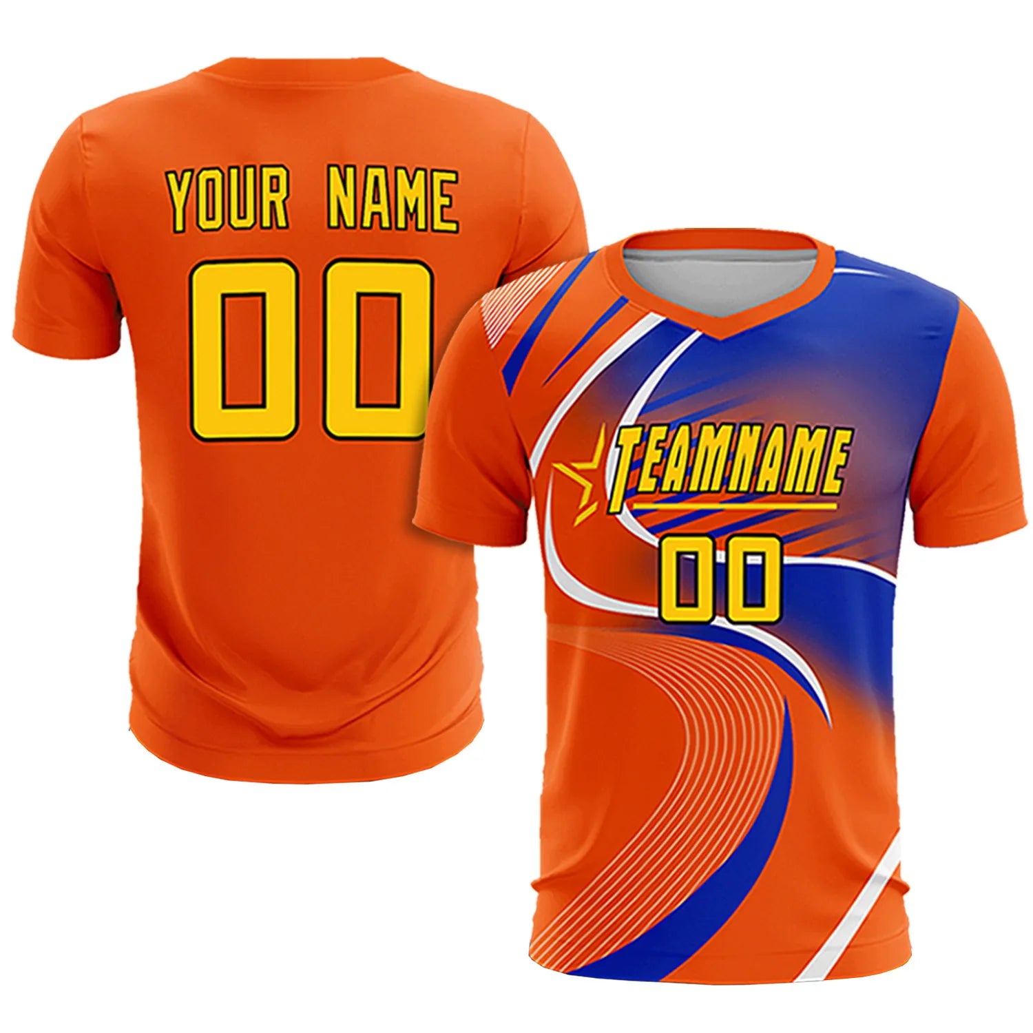 Custom Orange White-Royal Blue Casual Printing Sportswear Soccer Sets Jersey