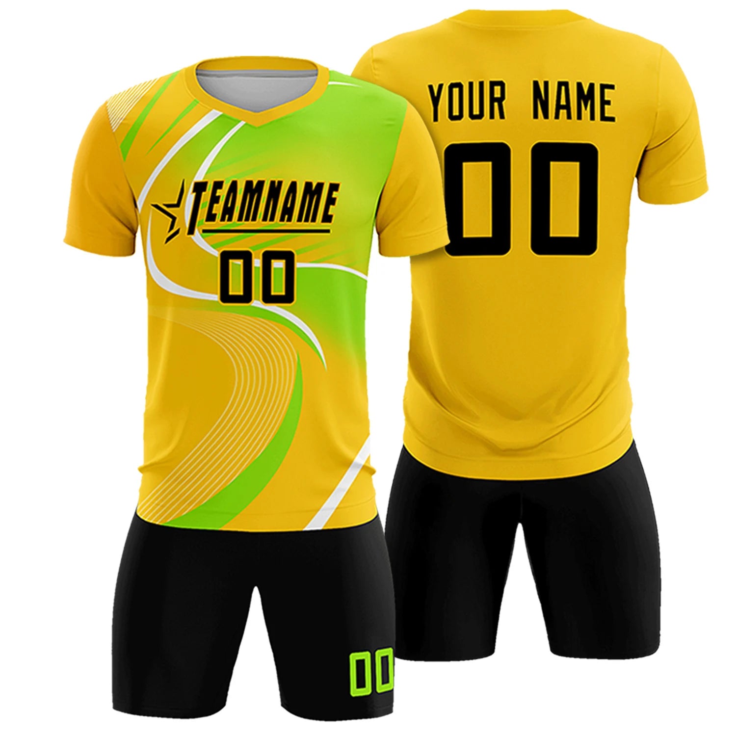 Custom Gold01 White-Neon Green Casual Printing Sportswear Soccer Sets Jersey