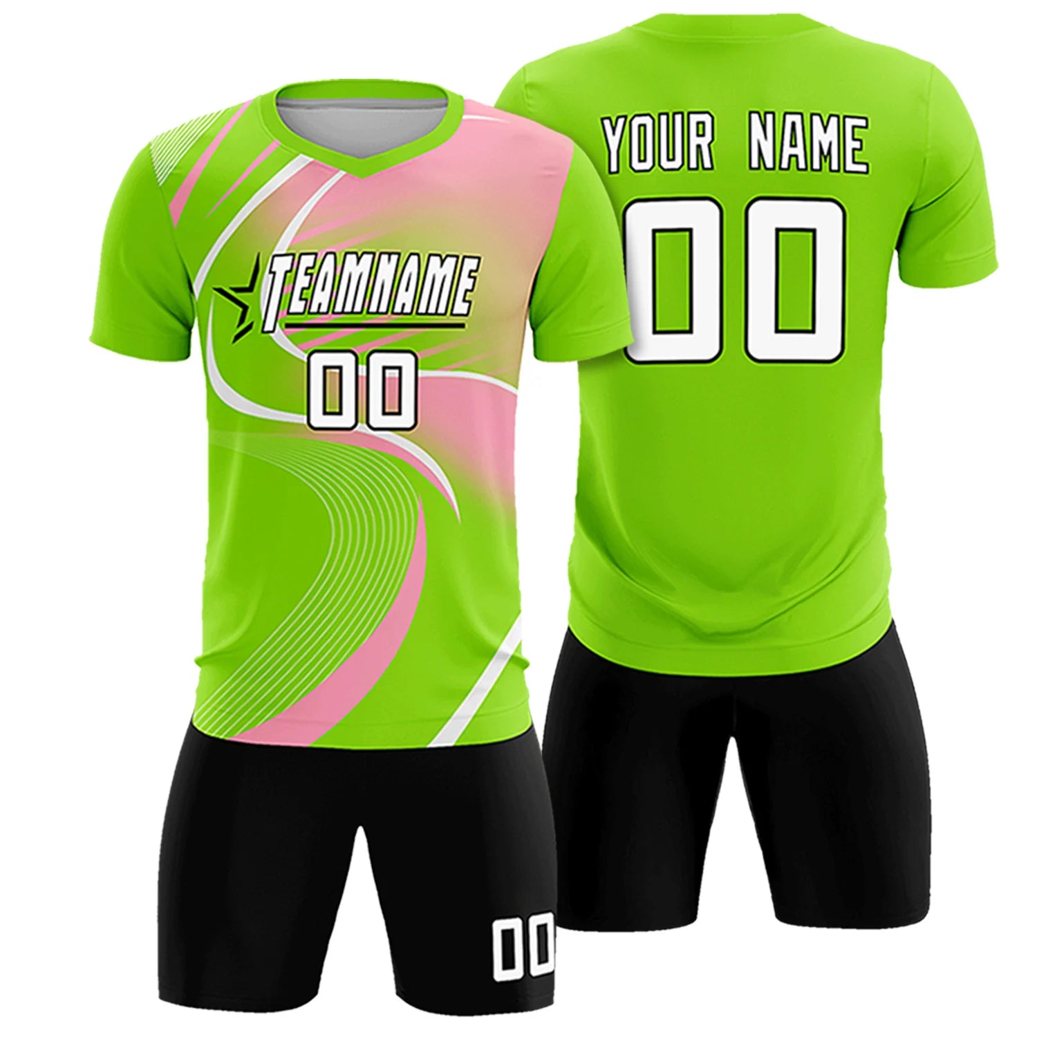Custom Neon Green White-Light Pink Casual Printing Sportswear Soccer Sets Jersey