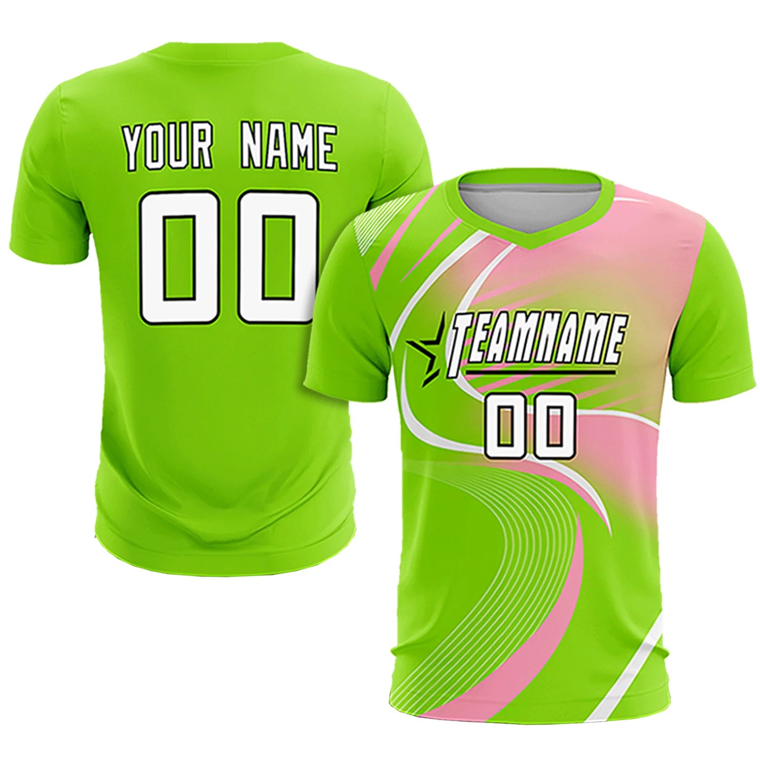 Custom Neon Green White-Light Pink Casual Printing Sportswear Soccer Sets Jersey