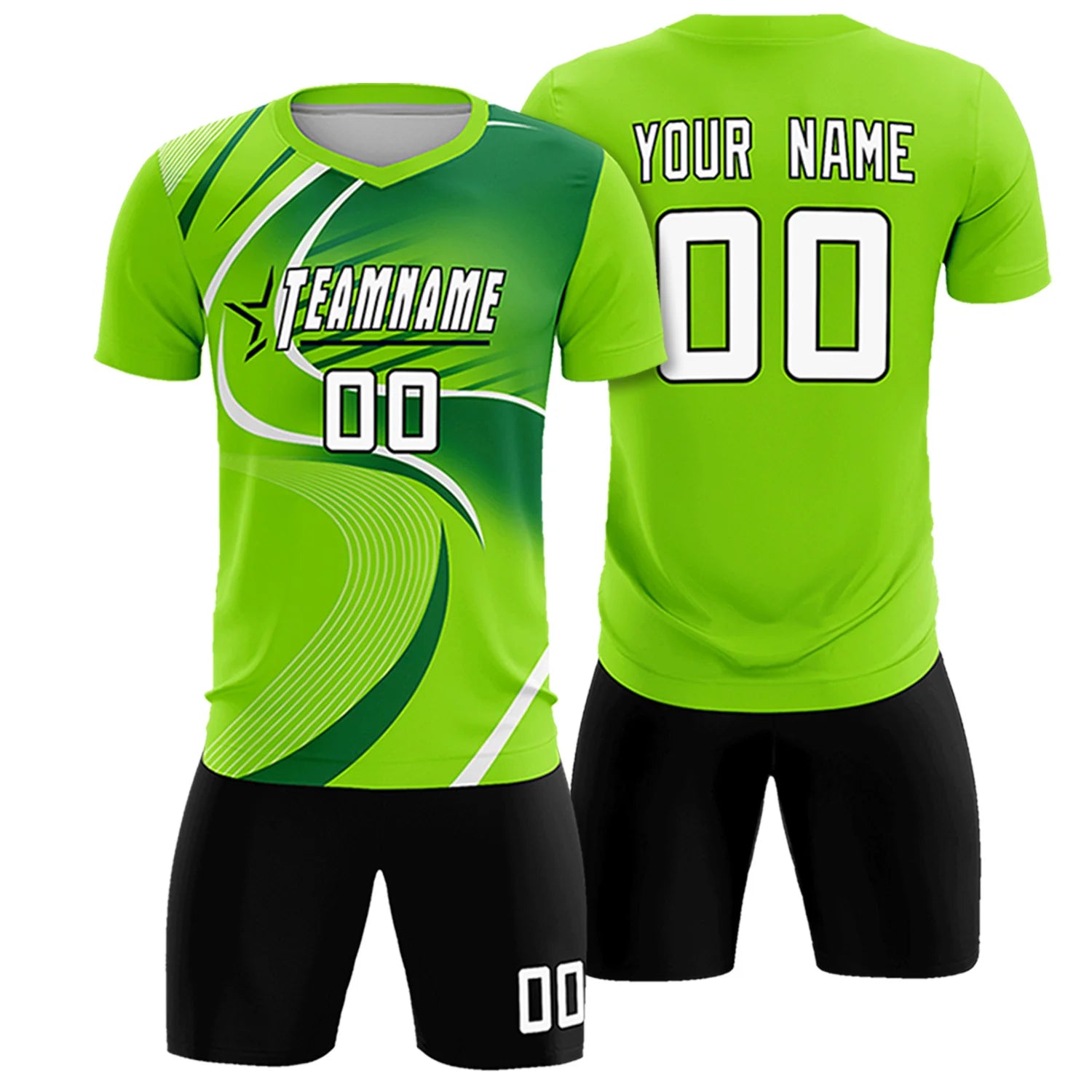 Custom Neon Green White-Kelly Green Casual Printing Sportswear Soccer Sets Jersey