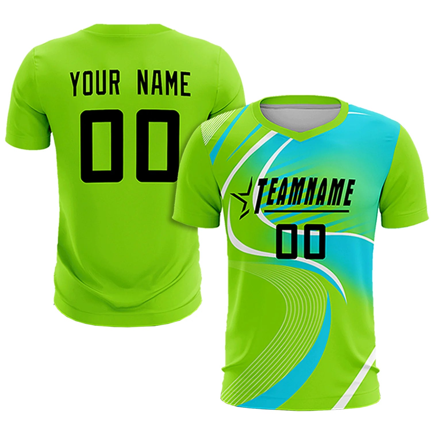 Custom Neon Green White-Sky Blue Casual Printing Sportswear Soccer Sets Jersey