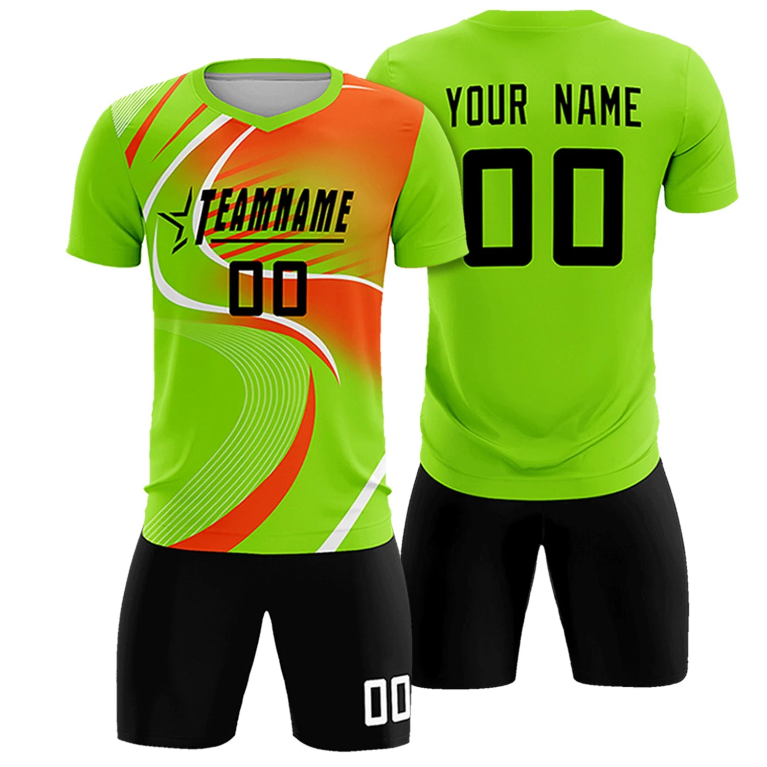 Custom Neon Green White-Orange Casual Printing Sportswear Soccer Sets Jersey