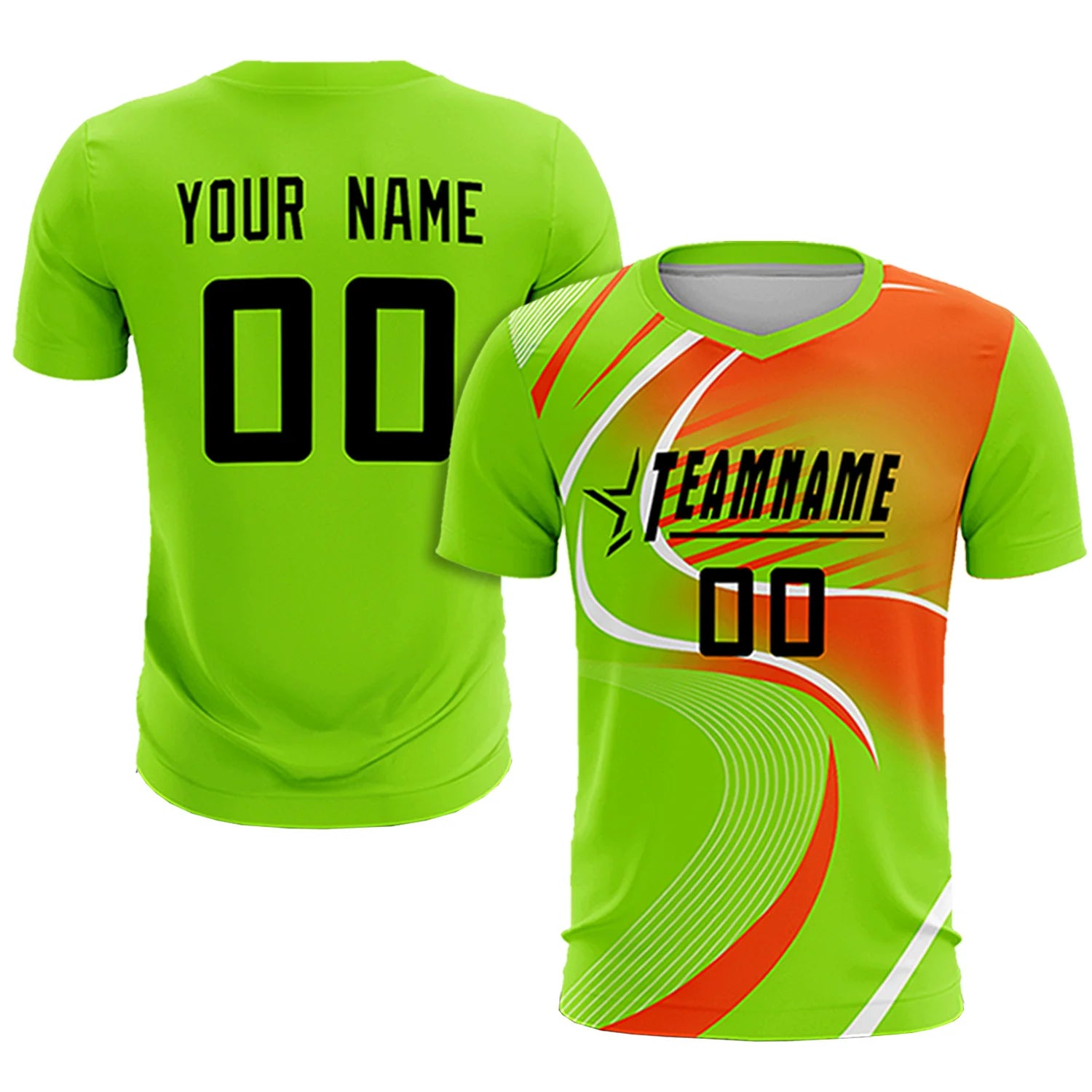 Custom Neon Green White-Orange Casual Printing Sportswear Soccer Sets Jersey