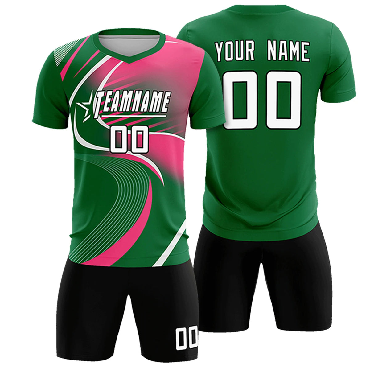 Custom Kelly Green White-Pink Casual Printing Sportswear Soccer Sets Jersey