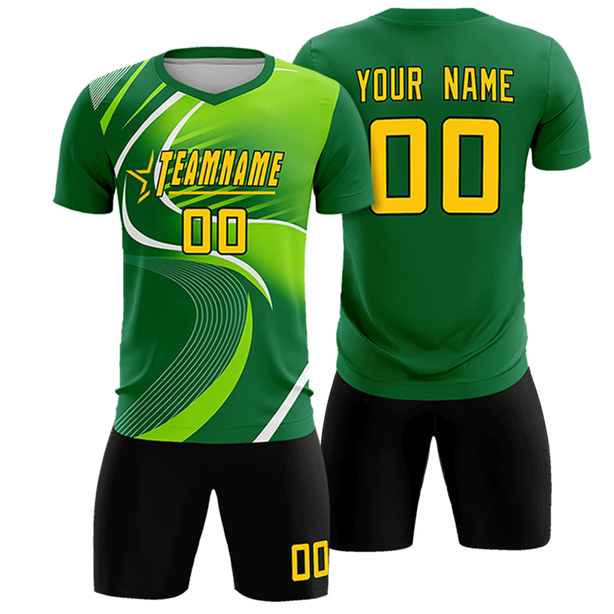 Custom Kelly Green White-Neon Green Casual Printing Sportswear Soccer Sets Jersey