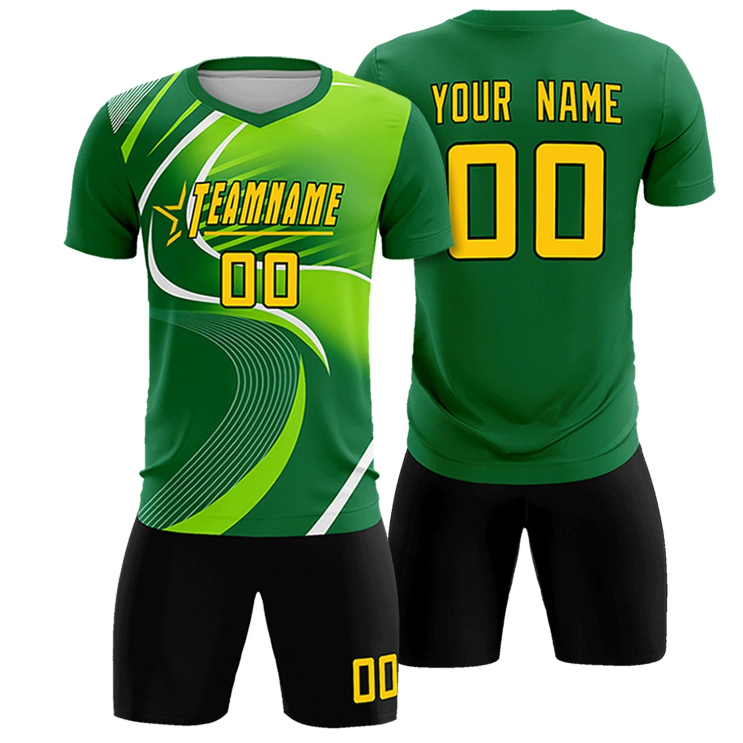 Custom Kelly Green White-Neon Green Casual Printing Sportswear Soccer Sets Jersey