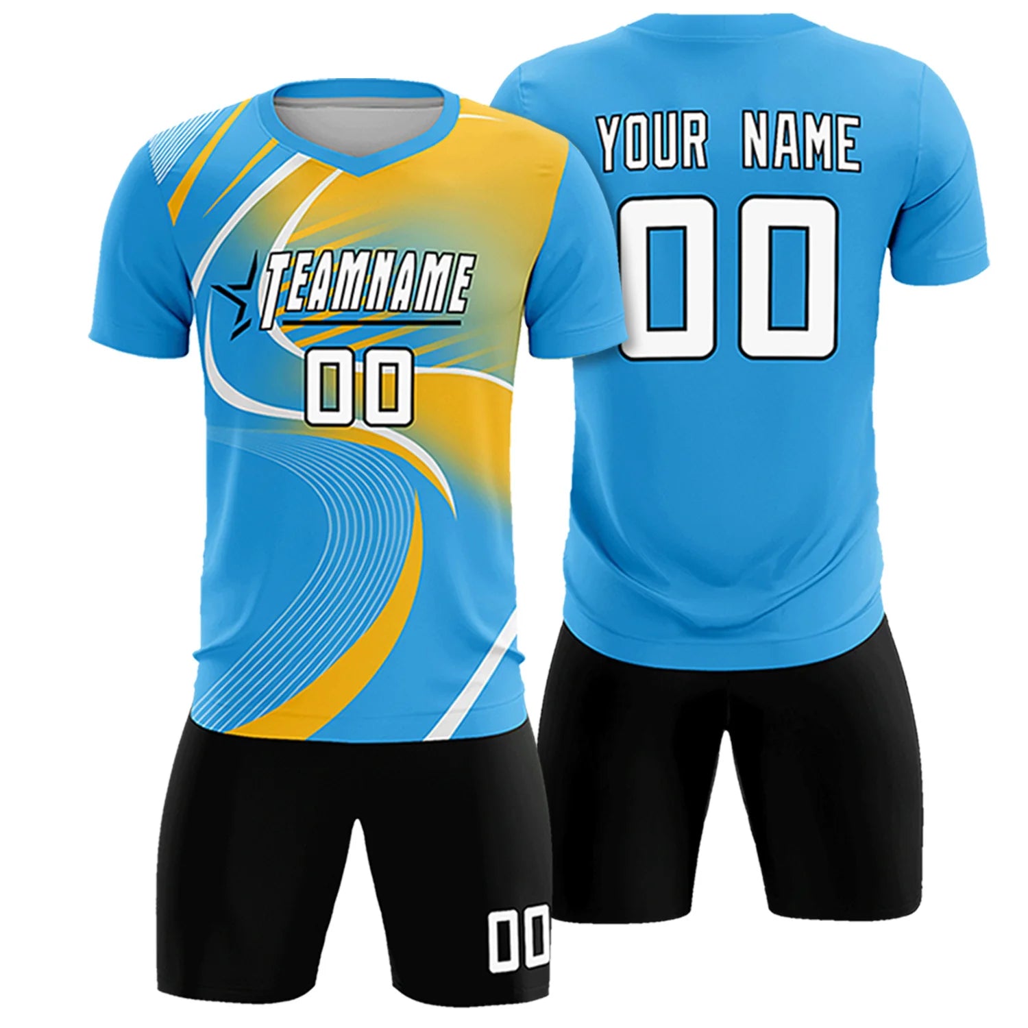 Custom Powder Blue White-Gold01 Casual Printing Sportswear Soccer Sets Jersey