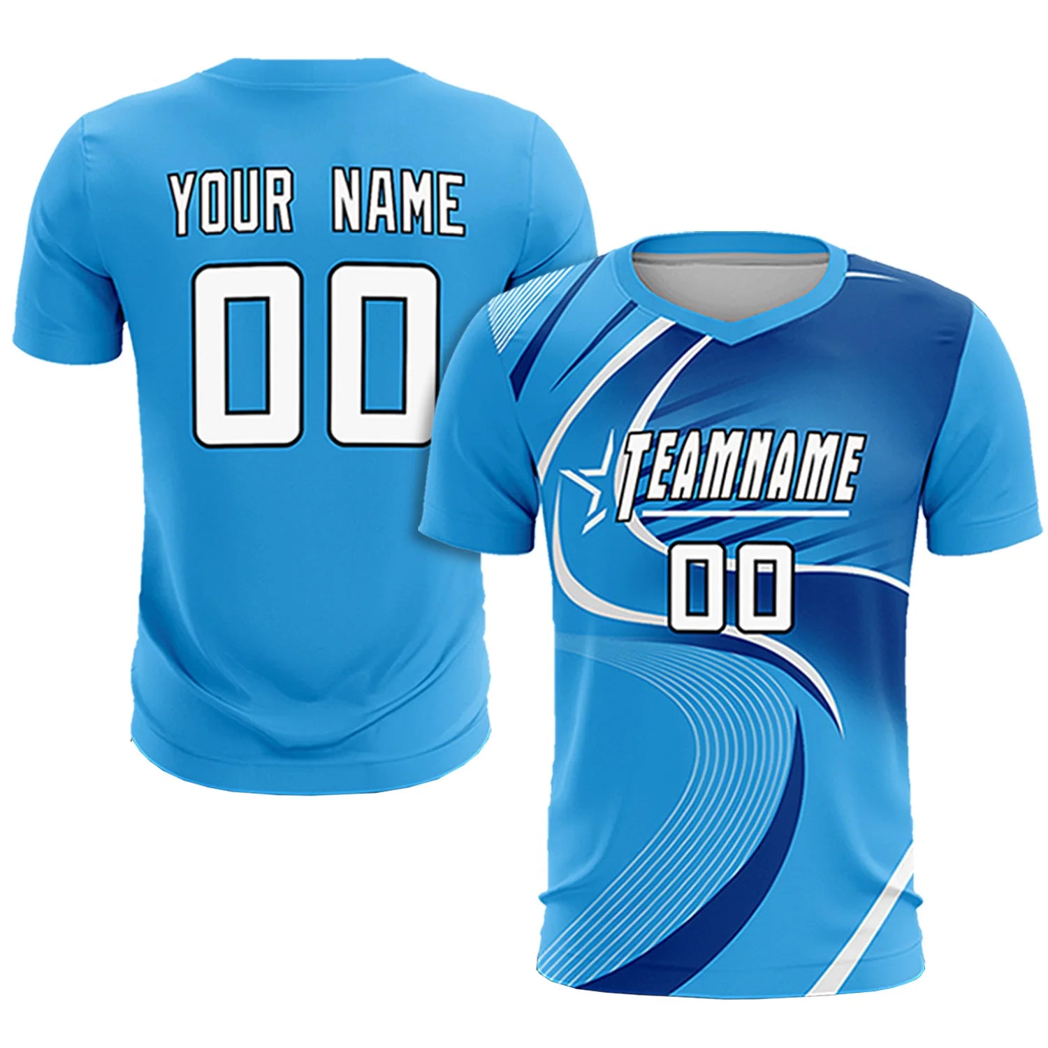 Custom Powder Blue White-Navy Casual Printing Sportswear Soccer Sets Jersey