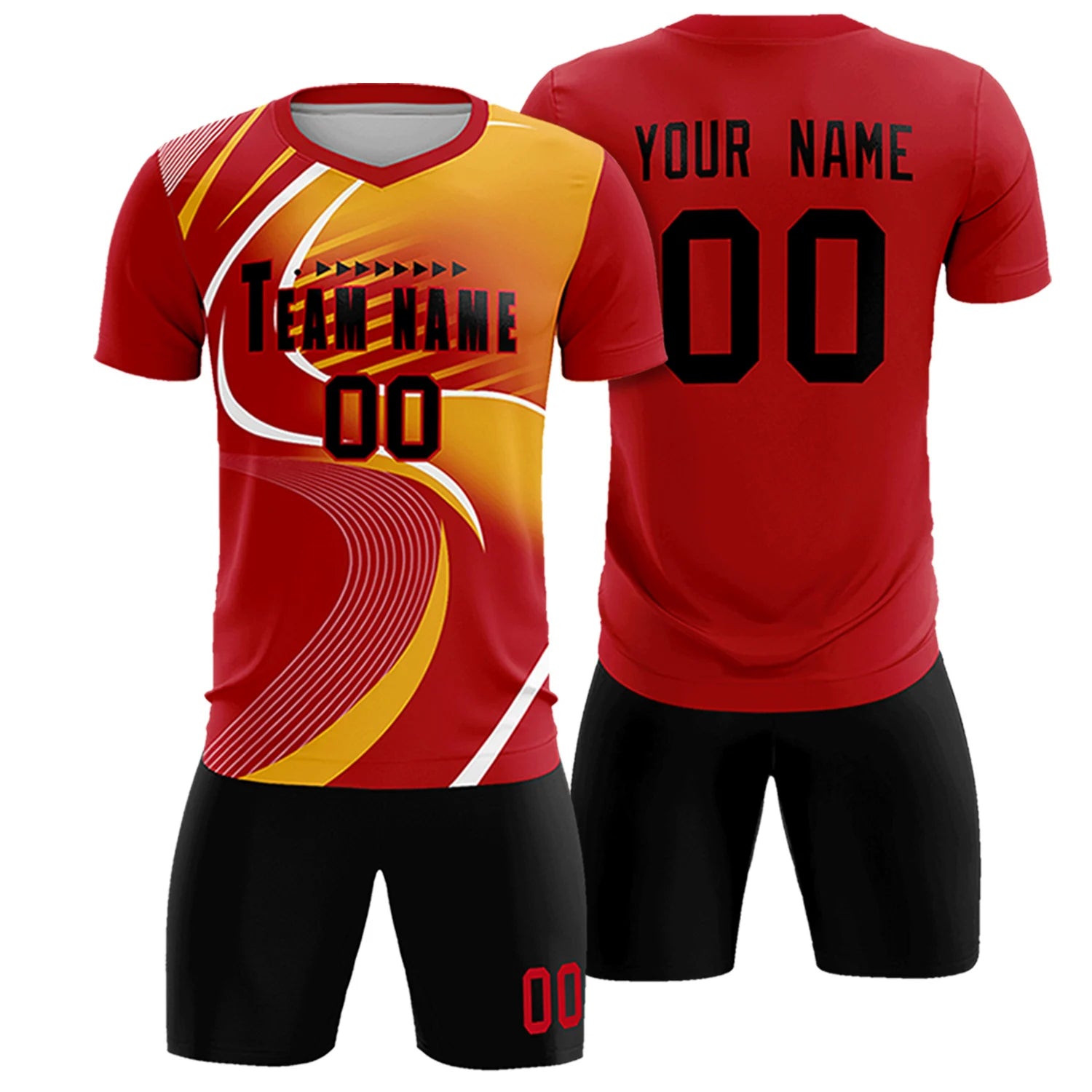 Custom Red White-Yellow Casual Printing Sportswear Soccer Sets Jersey