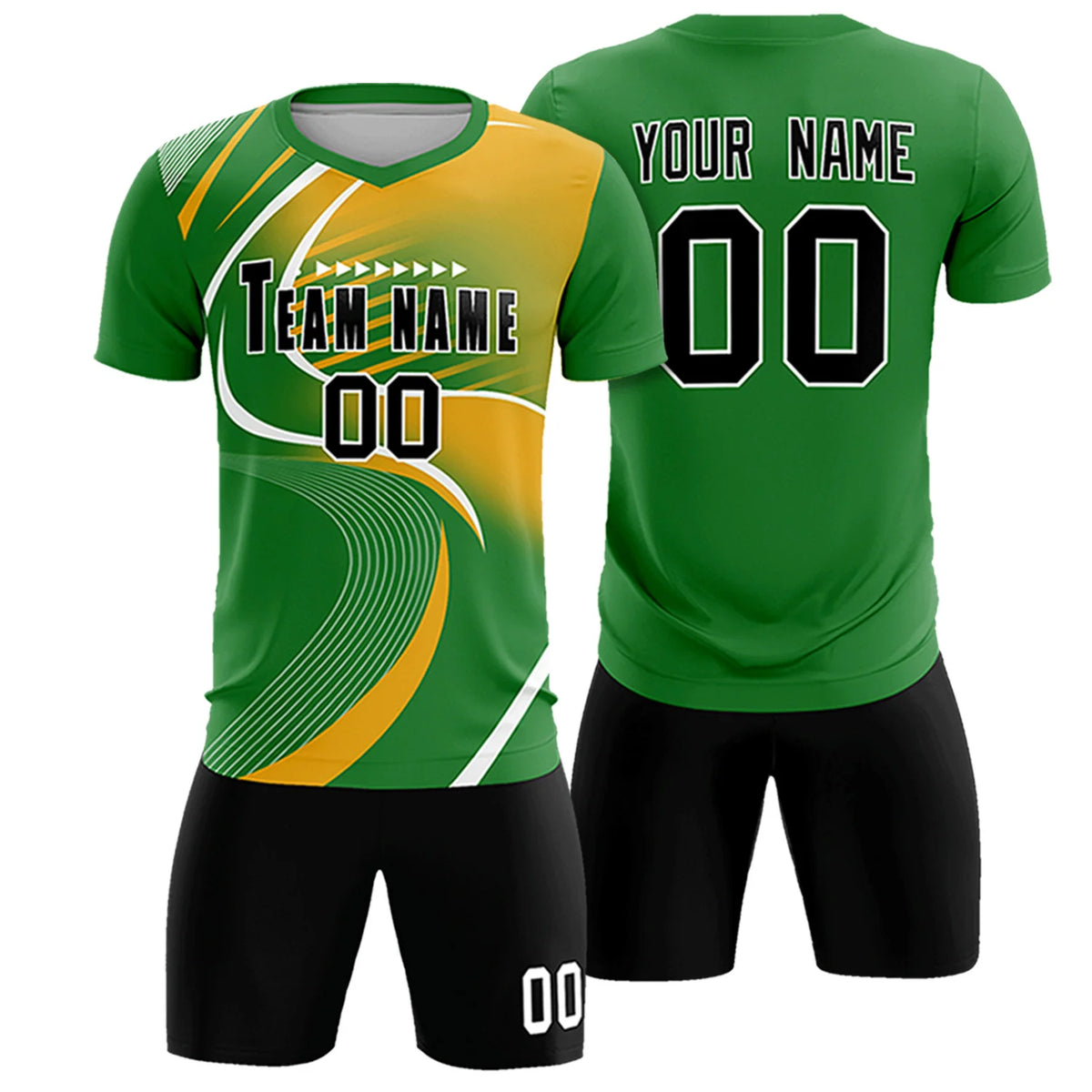 Custom Kelly Green White-Yellow Casual Printing Sportswear Soccer Sets Jersey