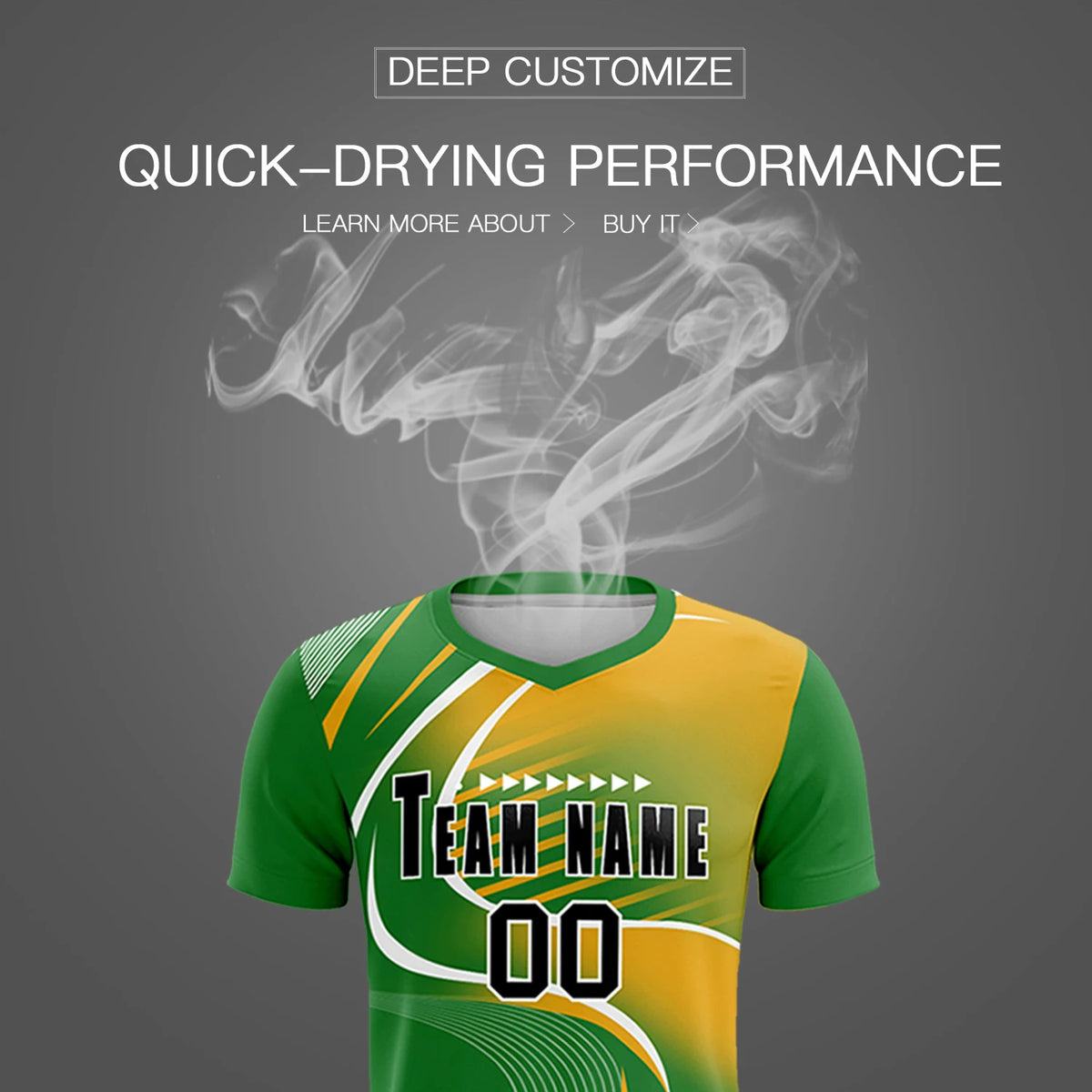 Custom Kelly Green White-Yellow Casual Printing Sportswear Soccer Sets Jersey
