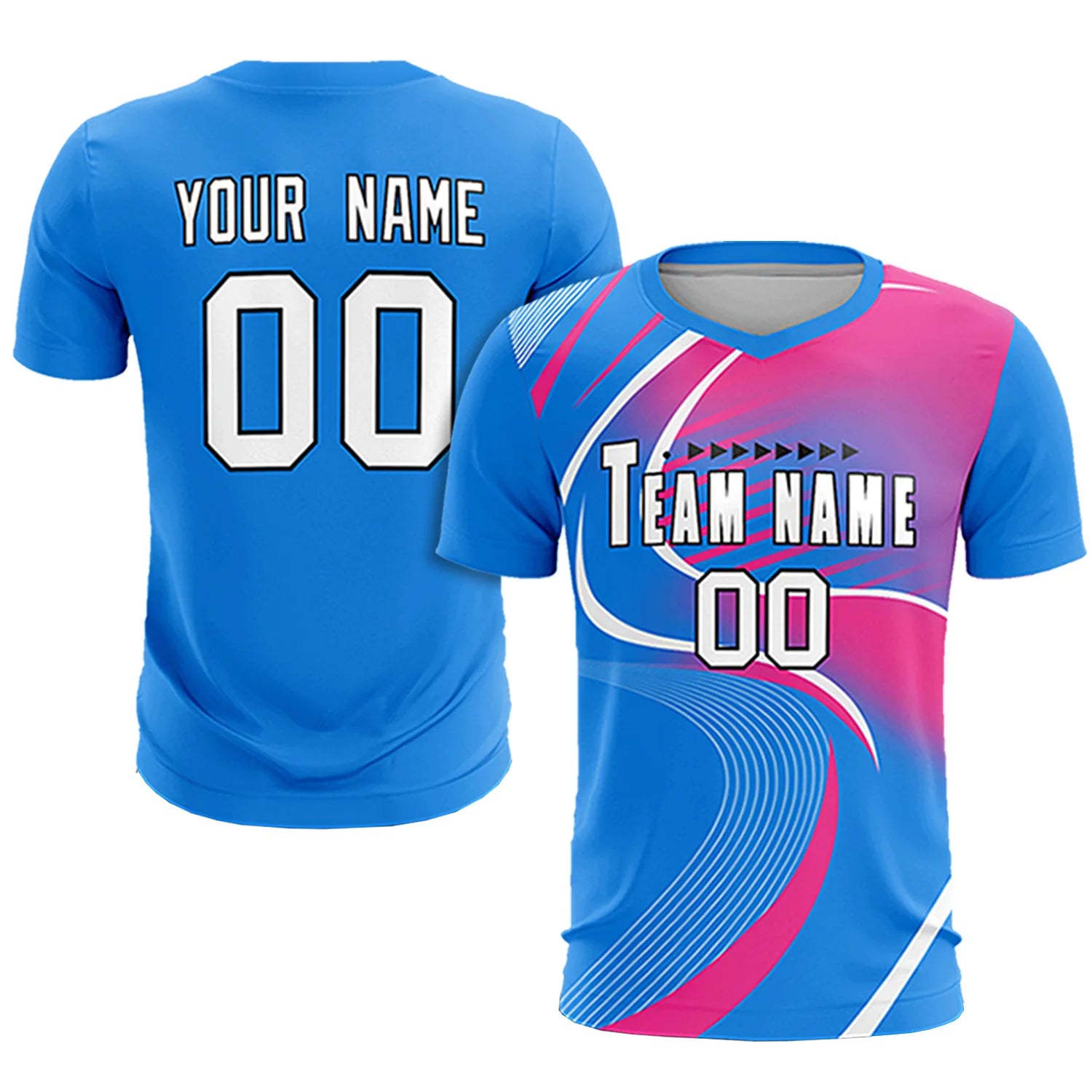 Custom Powder Blue White-Pink Casual Printing Sportswear Soccer Sets Jersey