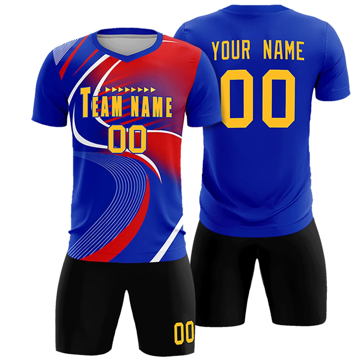 Custom Royal Blue White-Red Casual Printing Sportswear Soccer Sets Jersey