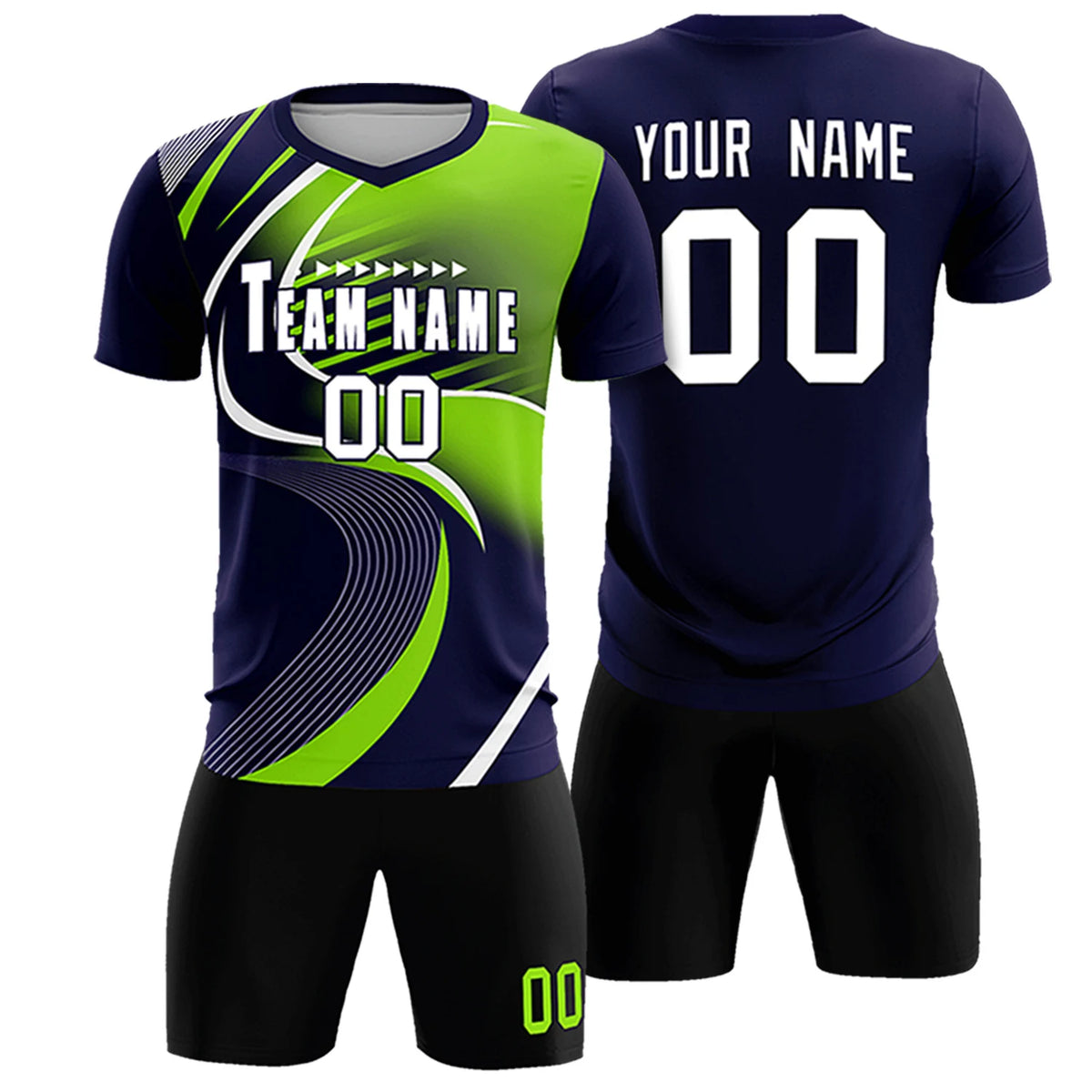 Custom Navy White-Neon Green Casual Printing Sportswear Soccer Sets Jersey