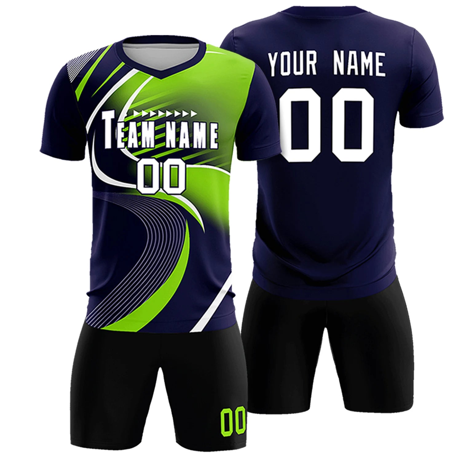 Custom Navy White-Neon Green Casual Printing Sportswear Soccer Sets Jersey