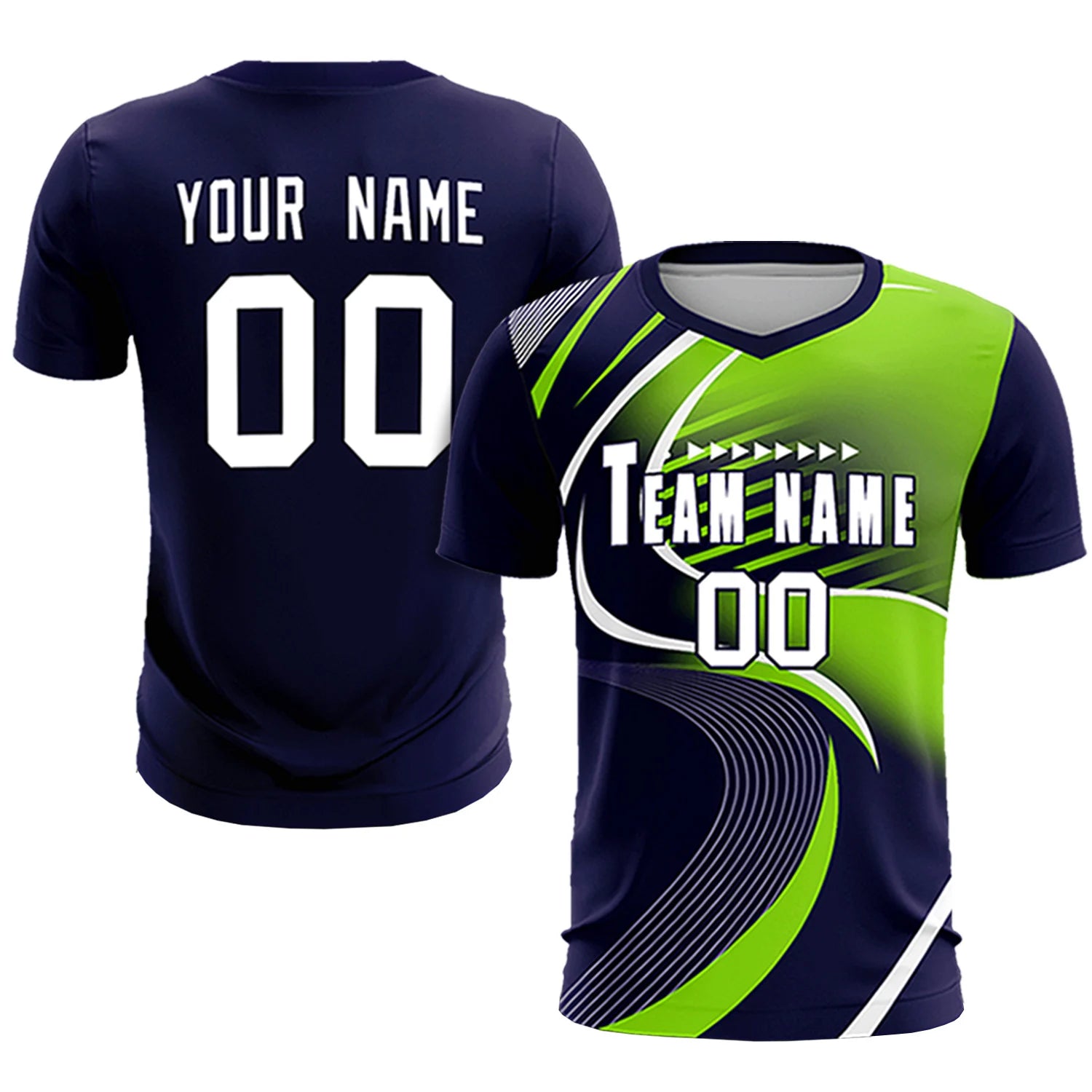 Custom Navy White-Neon Green Casual Printing Sportswear Soccer Sets Jersey