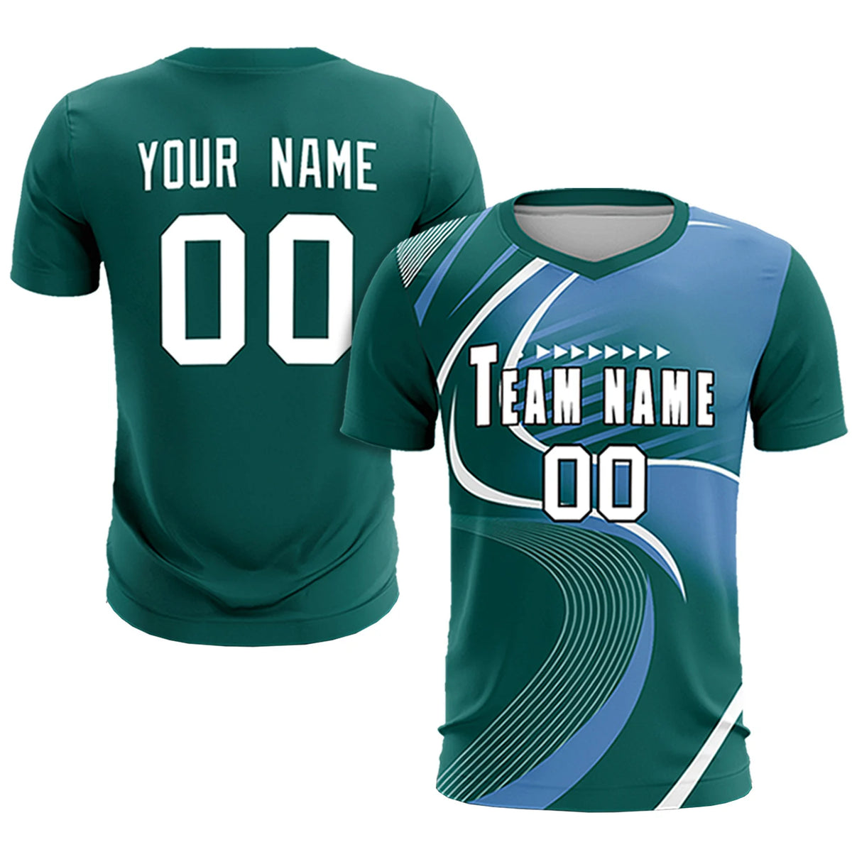 Custom Midnight Green White-Light Blue Casual Printing Sportswear Soccer Sets Jersey