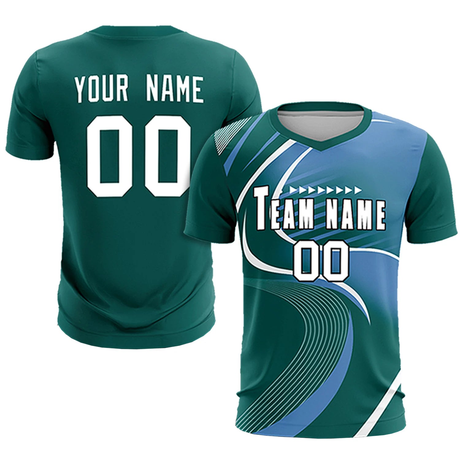 Custom Midnight Green White-Light Blue Casual Printing Sportswear Soccer Sets Jersey