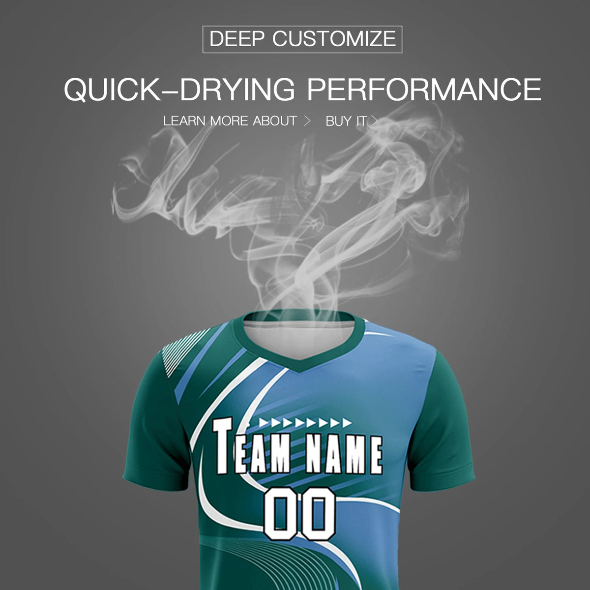 Custom Midnight Green White-Light Blue Casual Printing Sportswear Soccer Sets Jersey