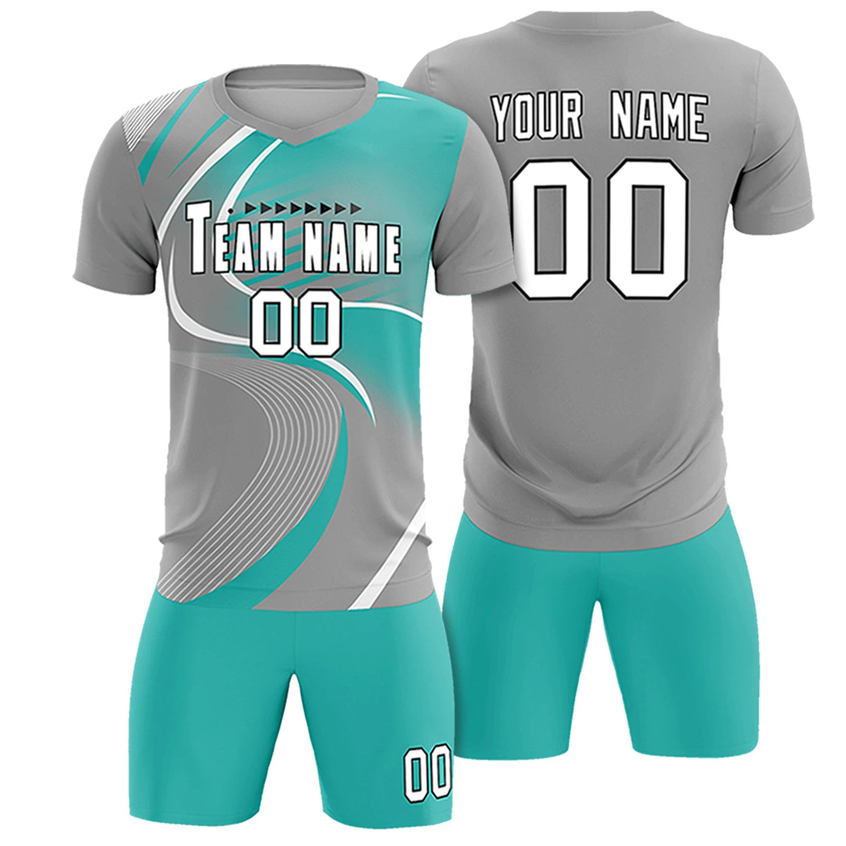 Custom Gray White-Bright Green Casual Printing Sportswear Soccer Sets Jersey