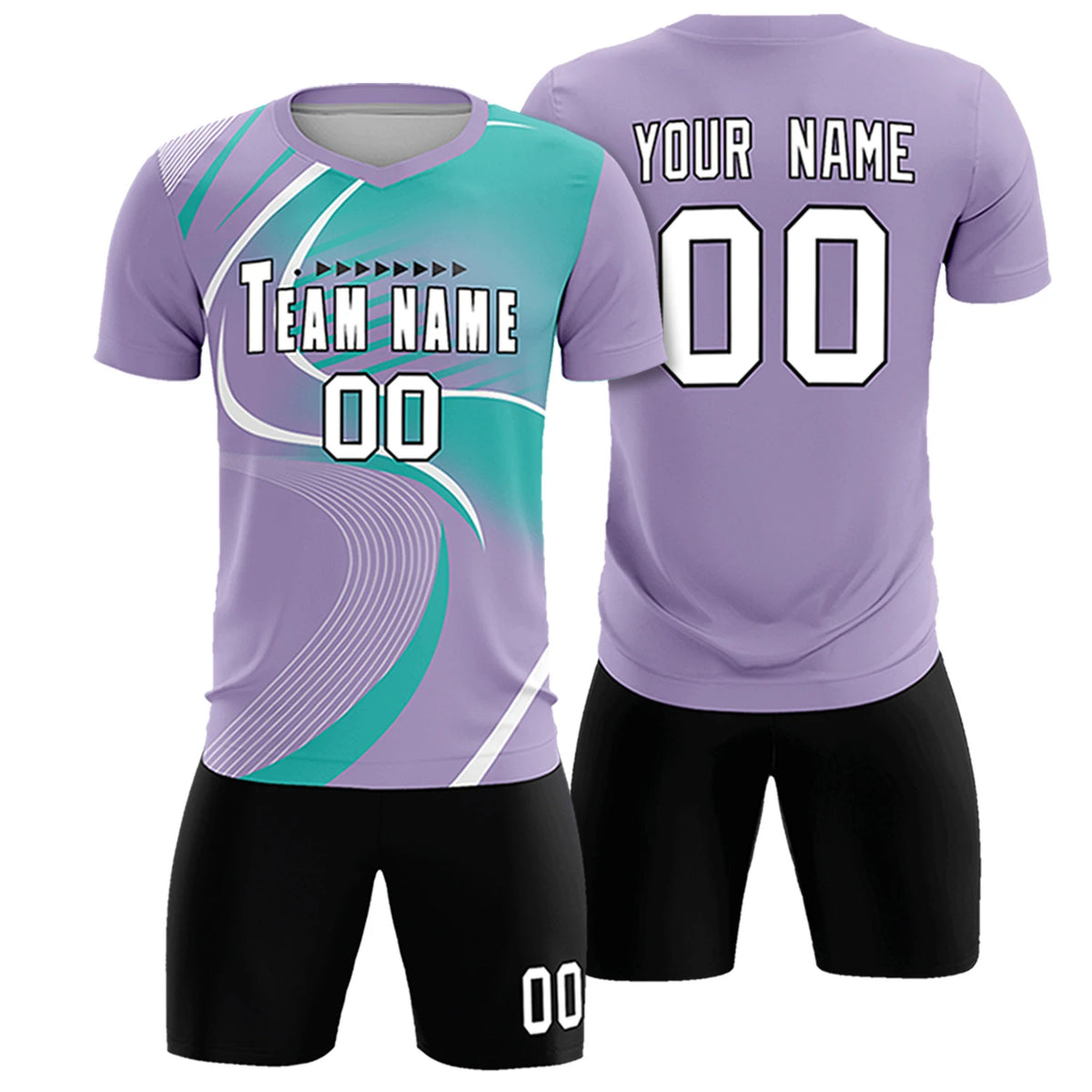 Custom Light Purple White-Bright Green Casual Printing Sportswear Soccer Sets Jersey