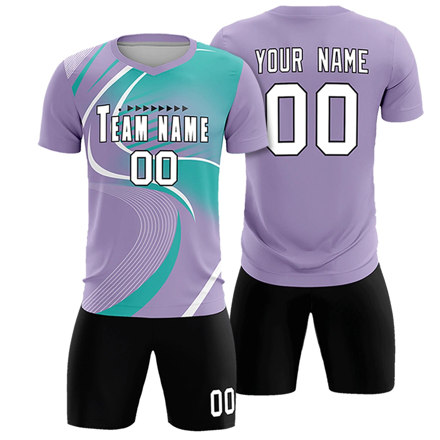 Custom Light Purple White-Bright Green Casual Printing Sportswear Soccer Sets Jersey