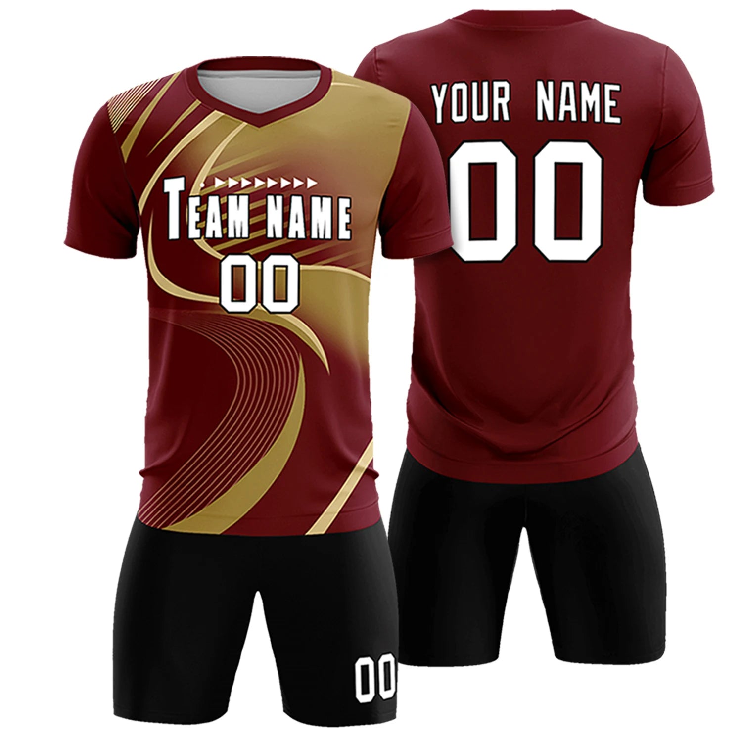 Custom Crimson Khaki-Old Gold Casual Printing Sportswear Soccer Sets Jersey